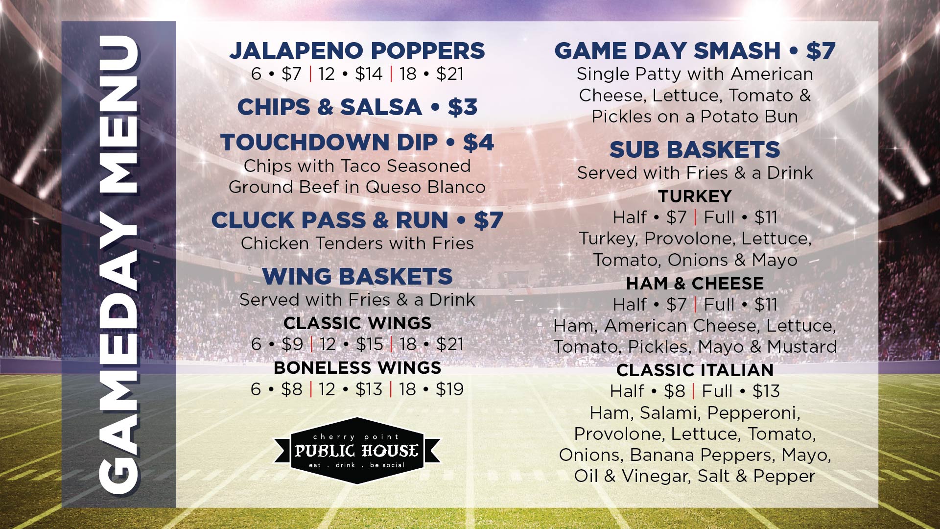 Gameday Menu