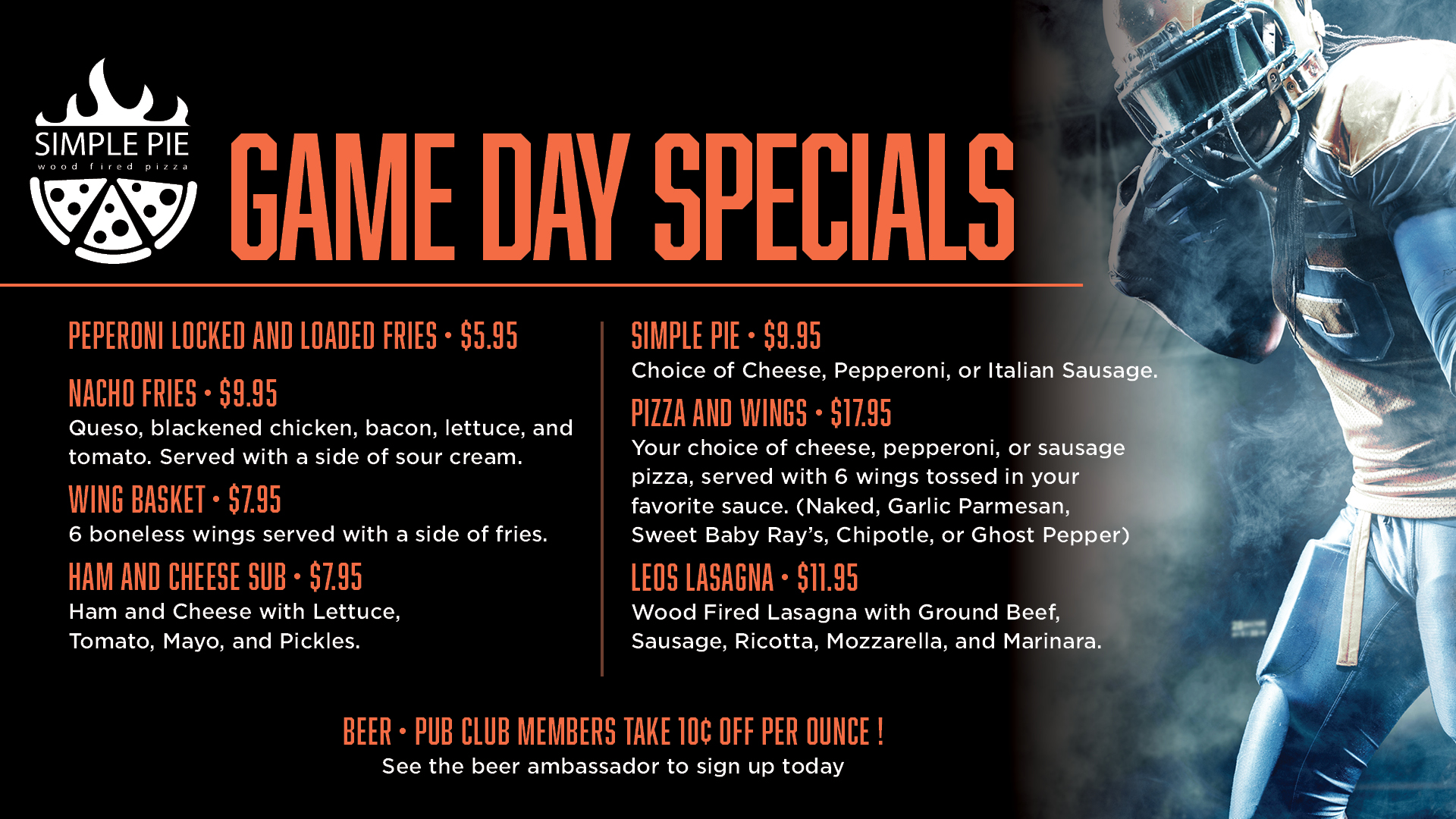 Game Day Meal Specials