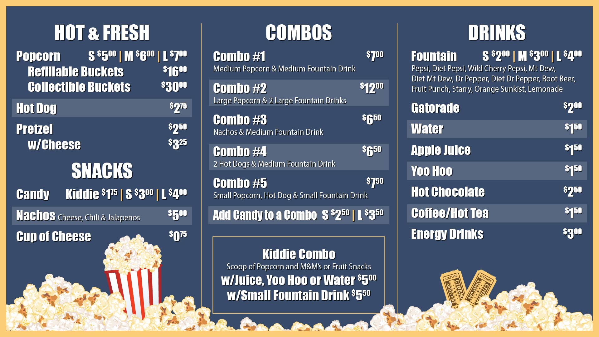 Theater Concessions Menu